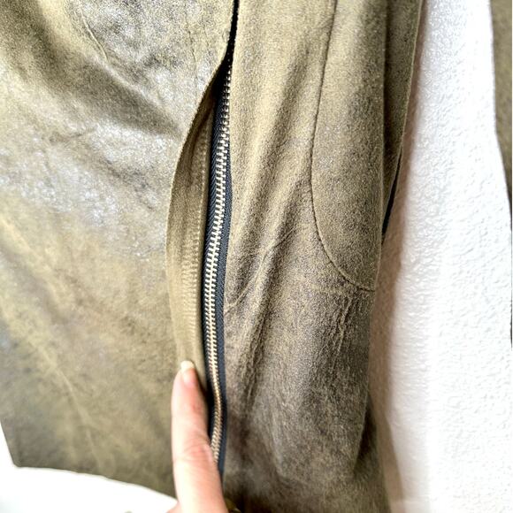 Zara Olive Green & Black Suede Long Sleeve Side Zip Cowel Neck Jacket XS - Picture 5 of 13